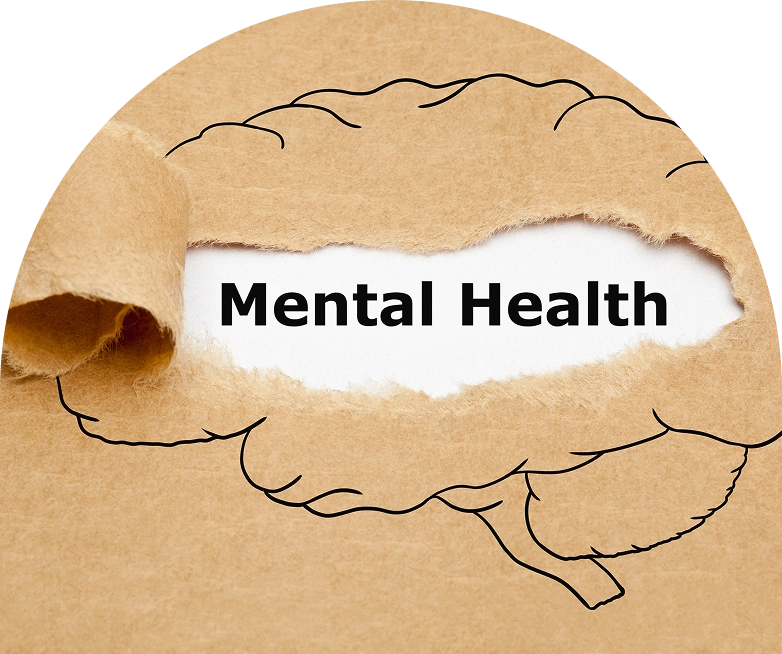 Torn paper revealing "Mental Health" text.